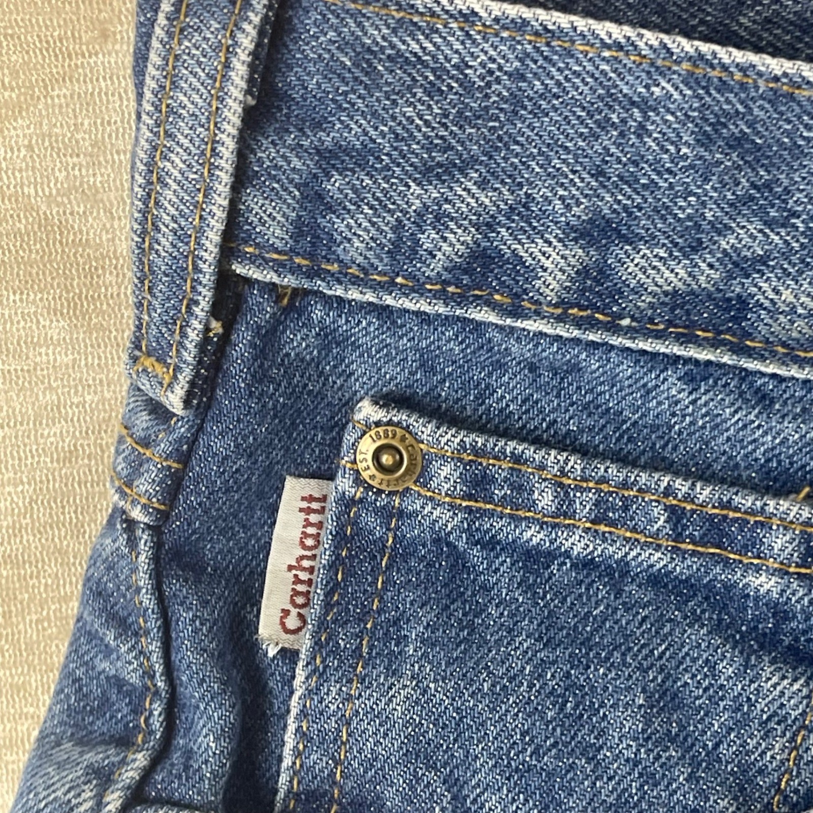 Carhartt B172 DST Flannel Lined Relaxed Fit Denim Jeans Mens 42×32 Blue Dark