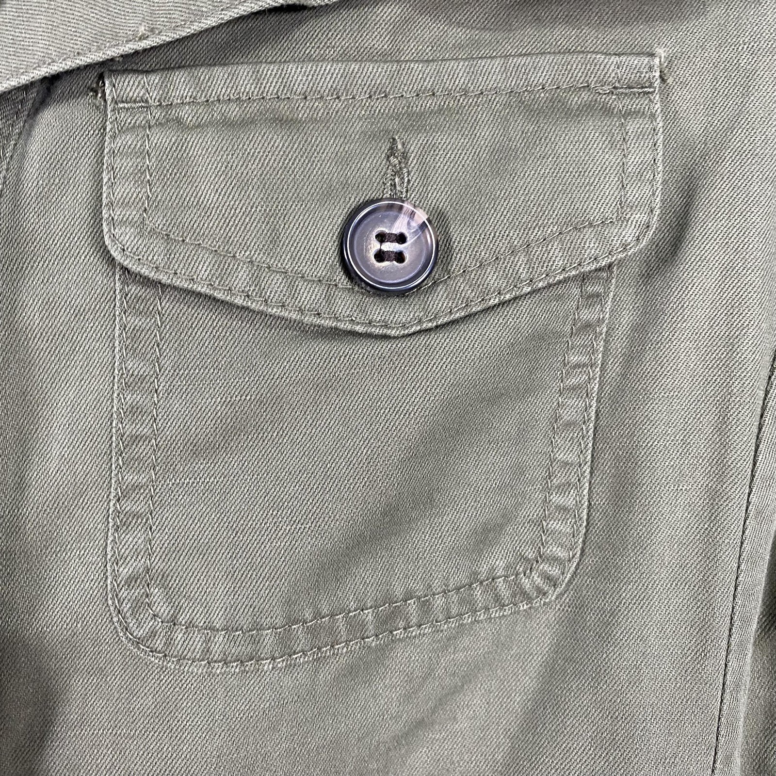 Talbots Jacket Womens XS Green Utility Button Front Cotton Linen Safari Belted