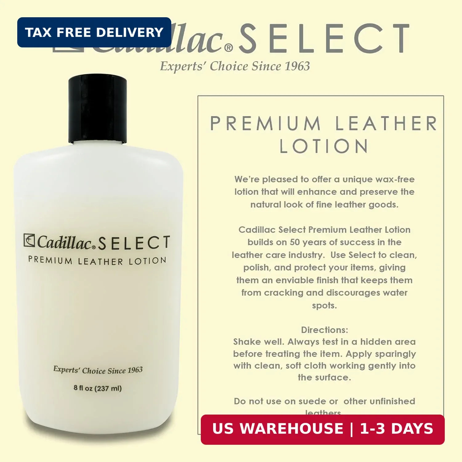 Cadillac Select Leather Lotion Cleaner and Conditioner- For Handbags, Sofas, Jac