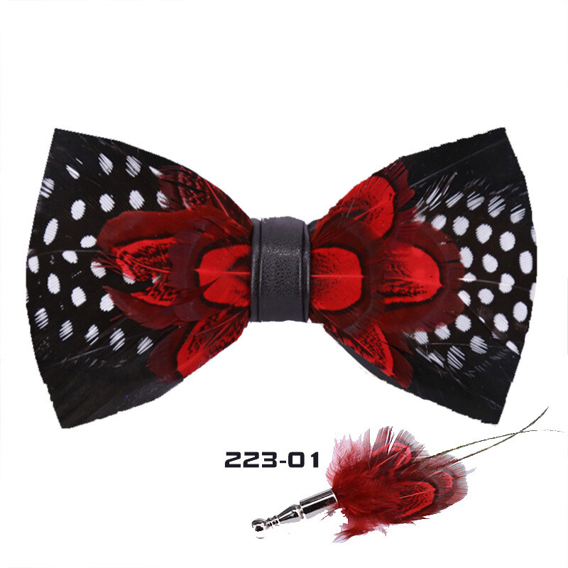 Men Feather Luxury Bowtie 4.7*2.36in Black Gold Floral Wedding Groom Party Wear