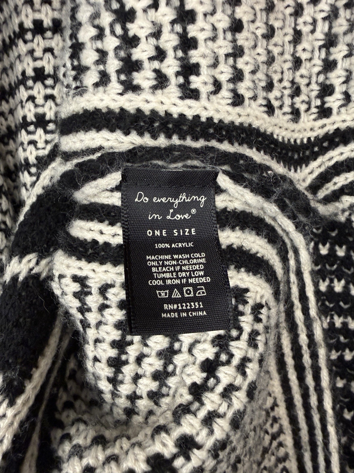 ANTHROPOLOGIE Do Everything In Love Poncho ONE SIZE Black/Cream Acrylic Knit