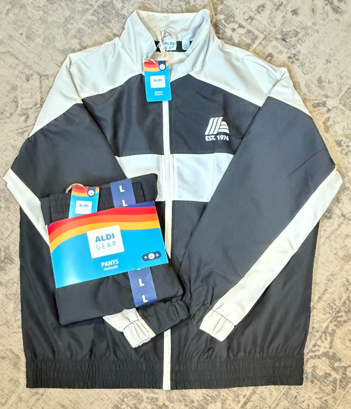 Aldi Gear Tracksuit Set L Windbreaker Jacket Pants Black White 50th Anniversary