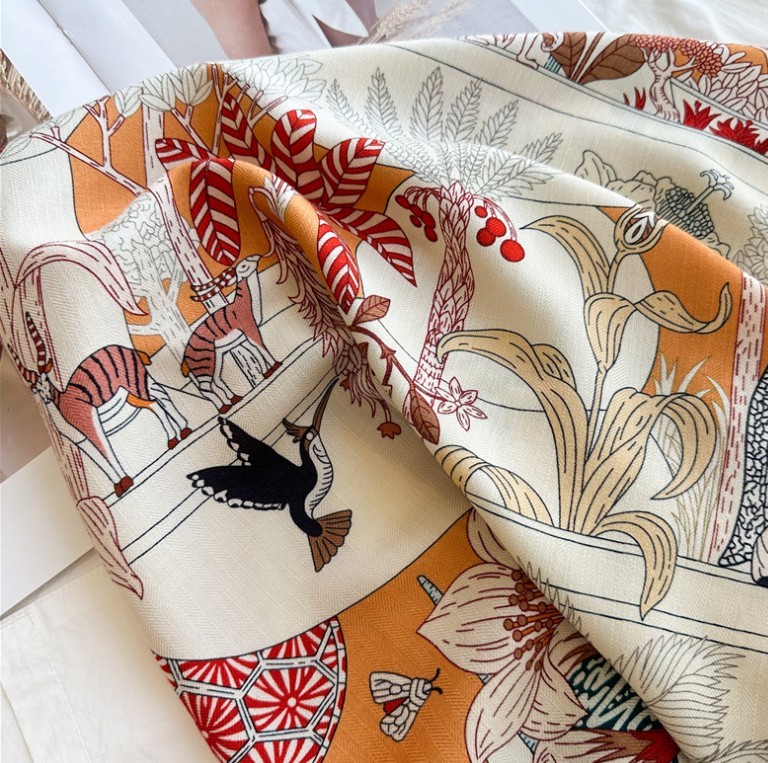Double Face 70% Cashmere 30% Silk Scarf Square Shawl 53″ Orange Large Wrap