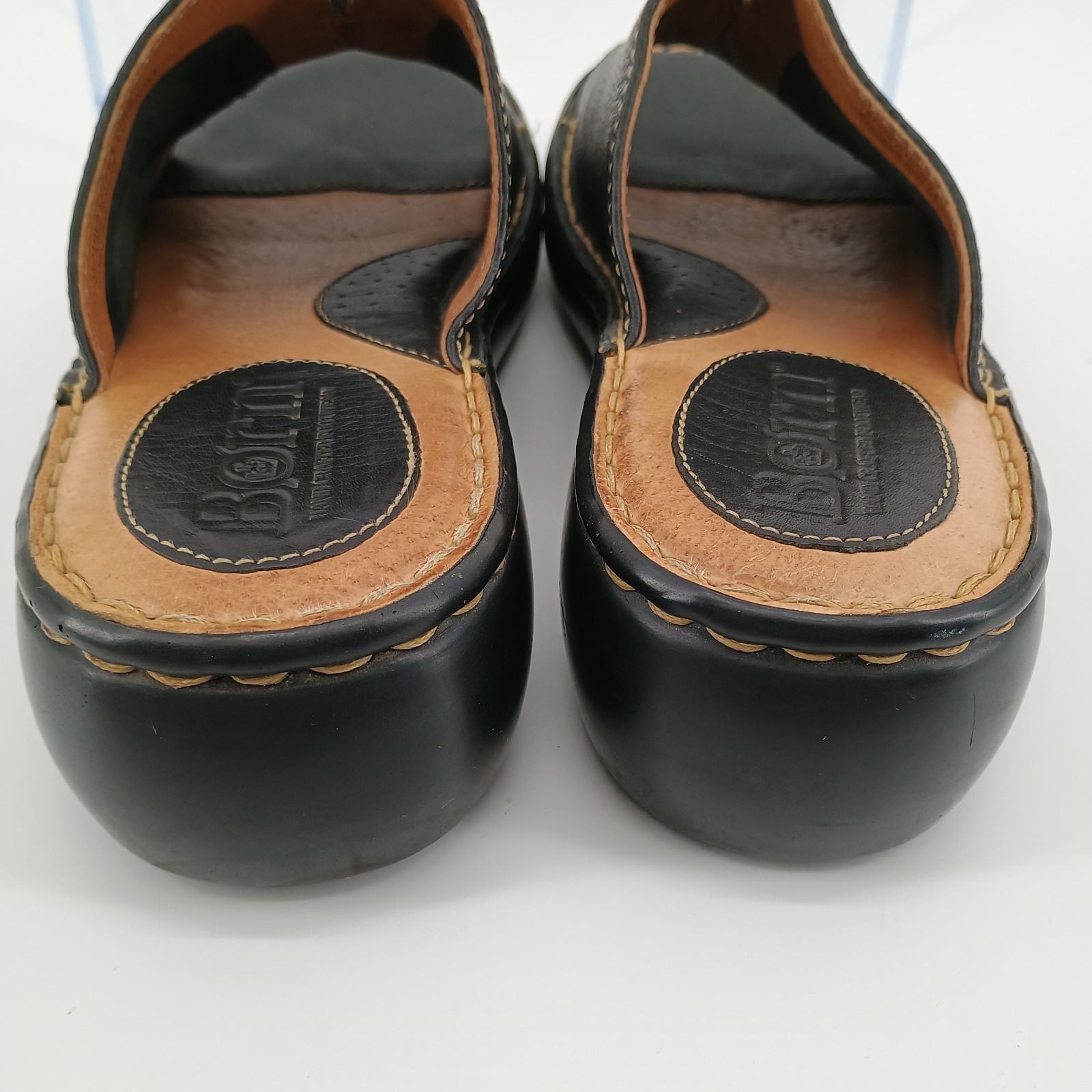 Børn Women’s Leather Slide Sandals 7 M Black Comfort Wedge B4585