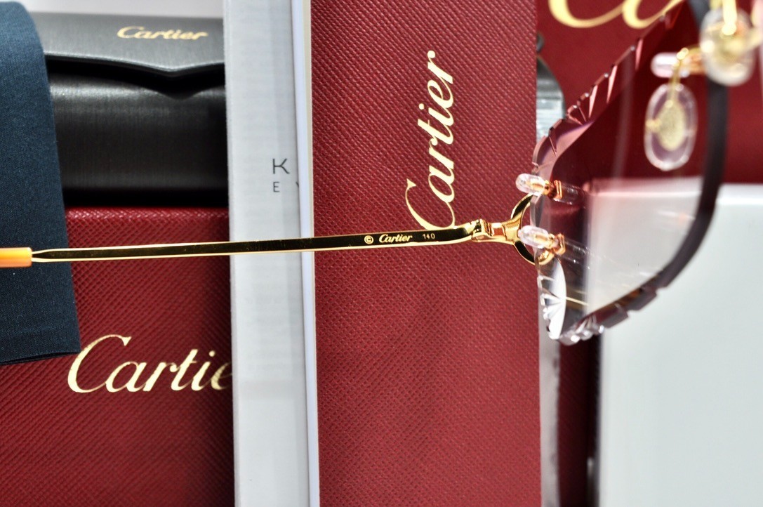 Cartier rimless sunglasses piccadilly glasses Diamond Cut decor BIG C gold Frame