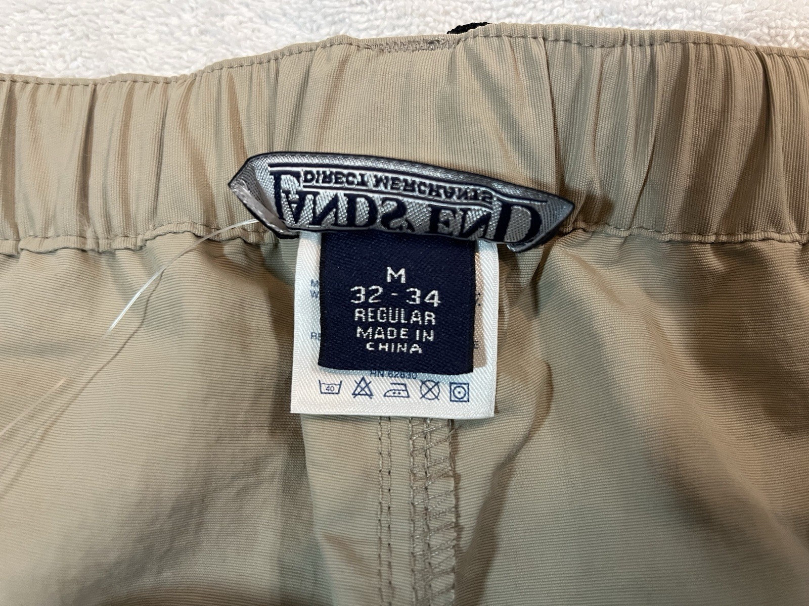 NWT Lands End Mens M Convertible Hiking Pants Nylon Zip Off Belted Trail Khaki