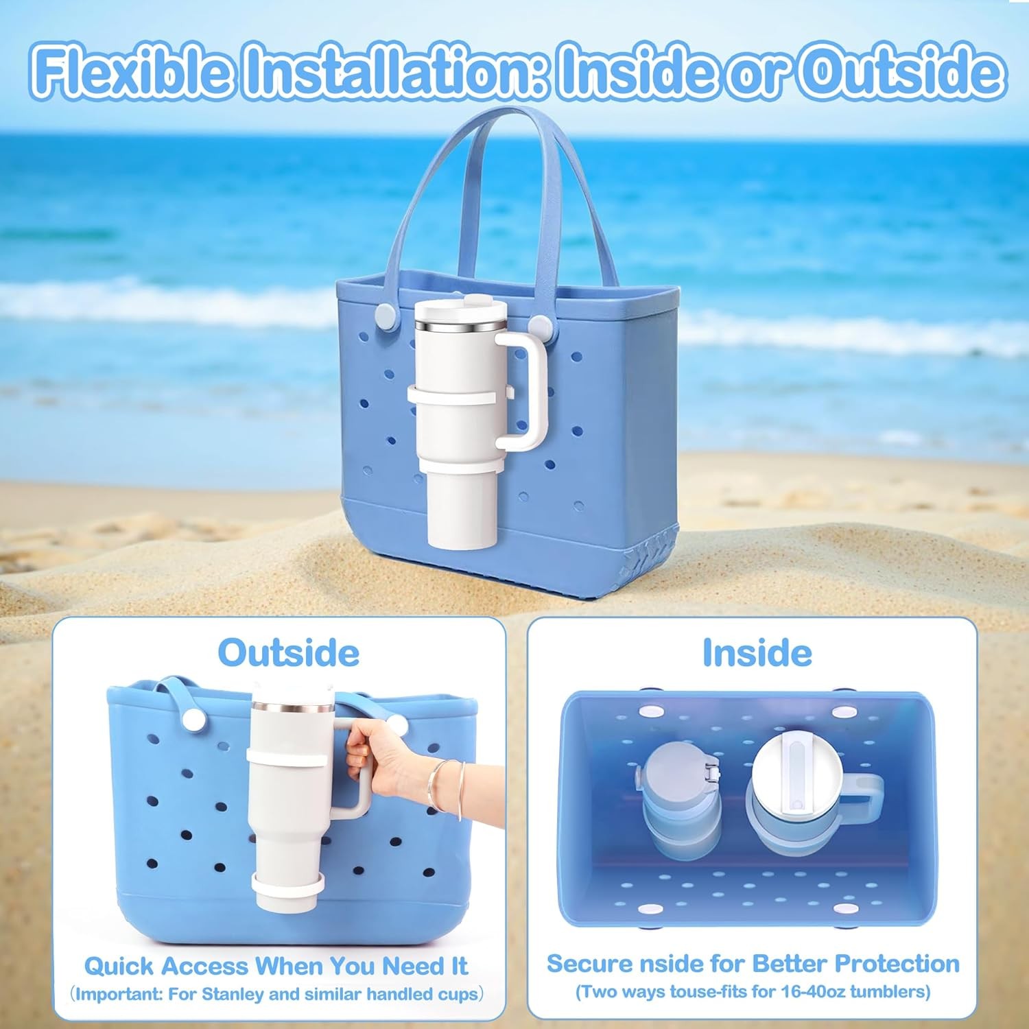 Cup Holder for Bogg Bag – Compatible with Stanley 30oz/40oz Tumblers, Adjustab