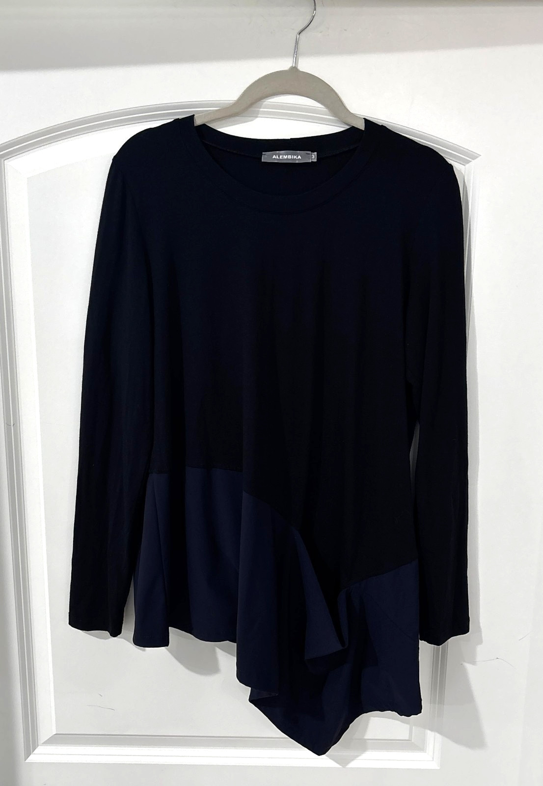 Alembika Tunic Top Size 3 Medium Black Blue Asymmetrical Lagenlook Pocket