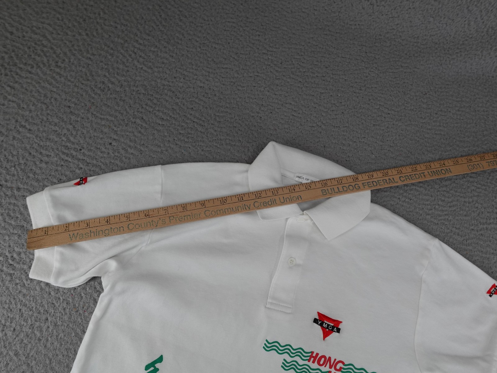 Hong Kong Polo Shirt Mens Small White YMCA Embroidered Tourist Souvenir Asia