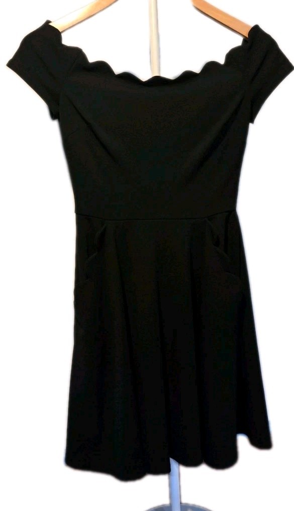 NWOT B. Darlin Black Fit & Flare Off Shoulder Short Dress Juniors 3/4