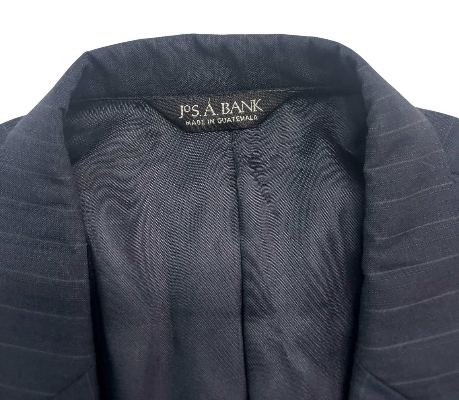 Jos A Bank 42R 36×31 Navy Blue Stripe 2pc Pant Suit Flat Front Wool Classic