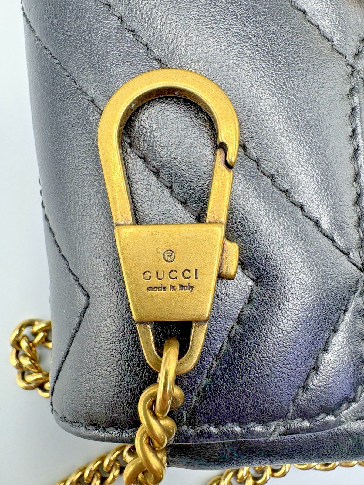 GUCCI GG Marmont Super Mini Chain Shoulder Bag Black Quilted Leather Purse