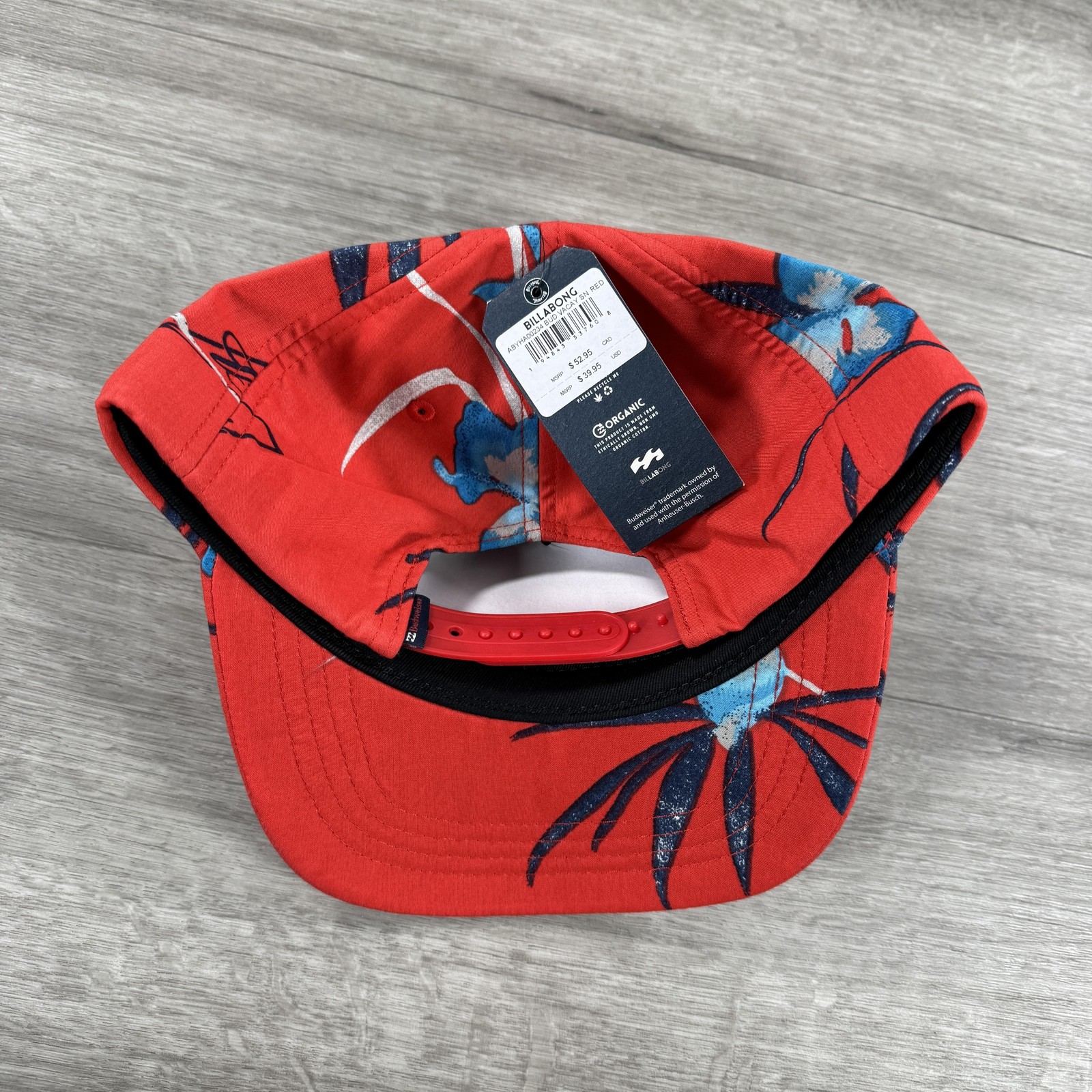 Budweiser Hat Cap Snap Back Red Floral Billabong Advertising Patch Mens Organic