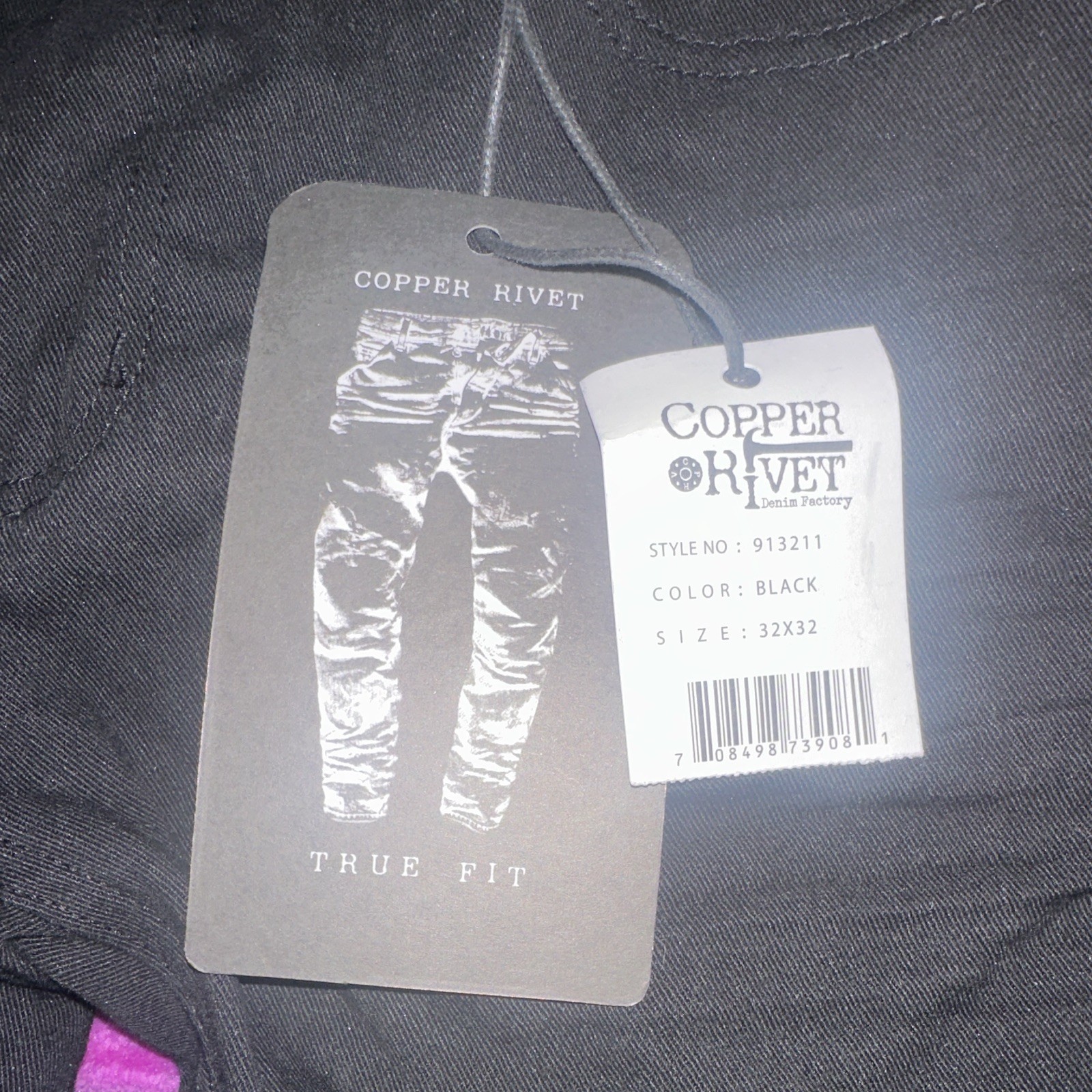 Copper Rivet True Fit Men’s Black Slim Stretch Denim Jeans 5-Pocket Zip