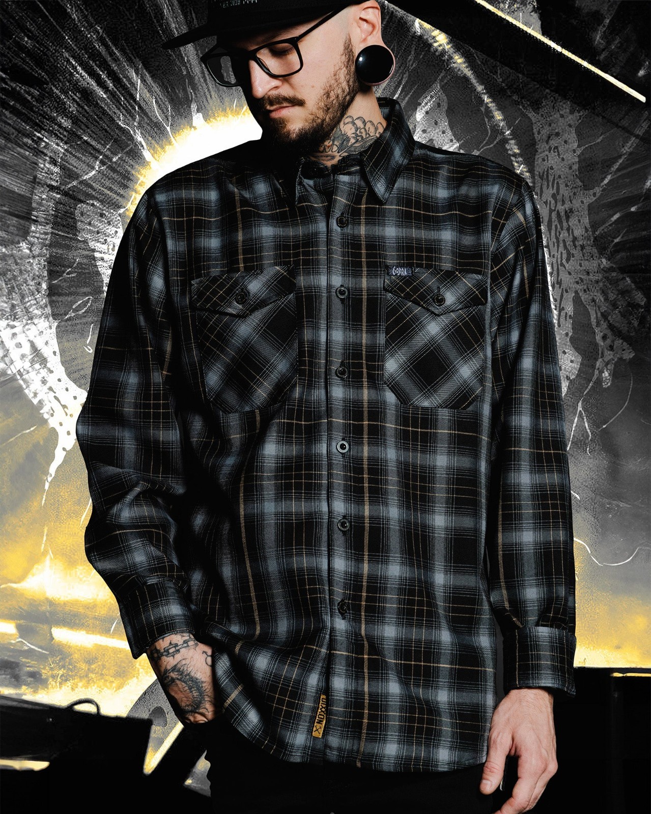 DIXXON Flannel x GOJIRA Men’s LARGE Collab Metal Band Plaid Button Shirt