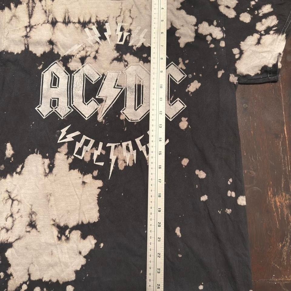AC/DC High Voltage Bleach Tie Dye Graphic T-Shirt Black White S/M Mens Womens