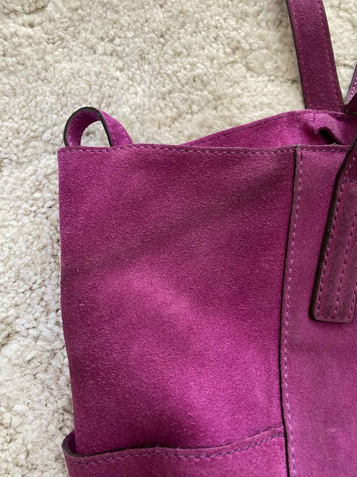 Michael Kors Fuchsia Suede Tote Bag Magnetic Closure Gold Hardware Tassel Charm