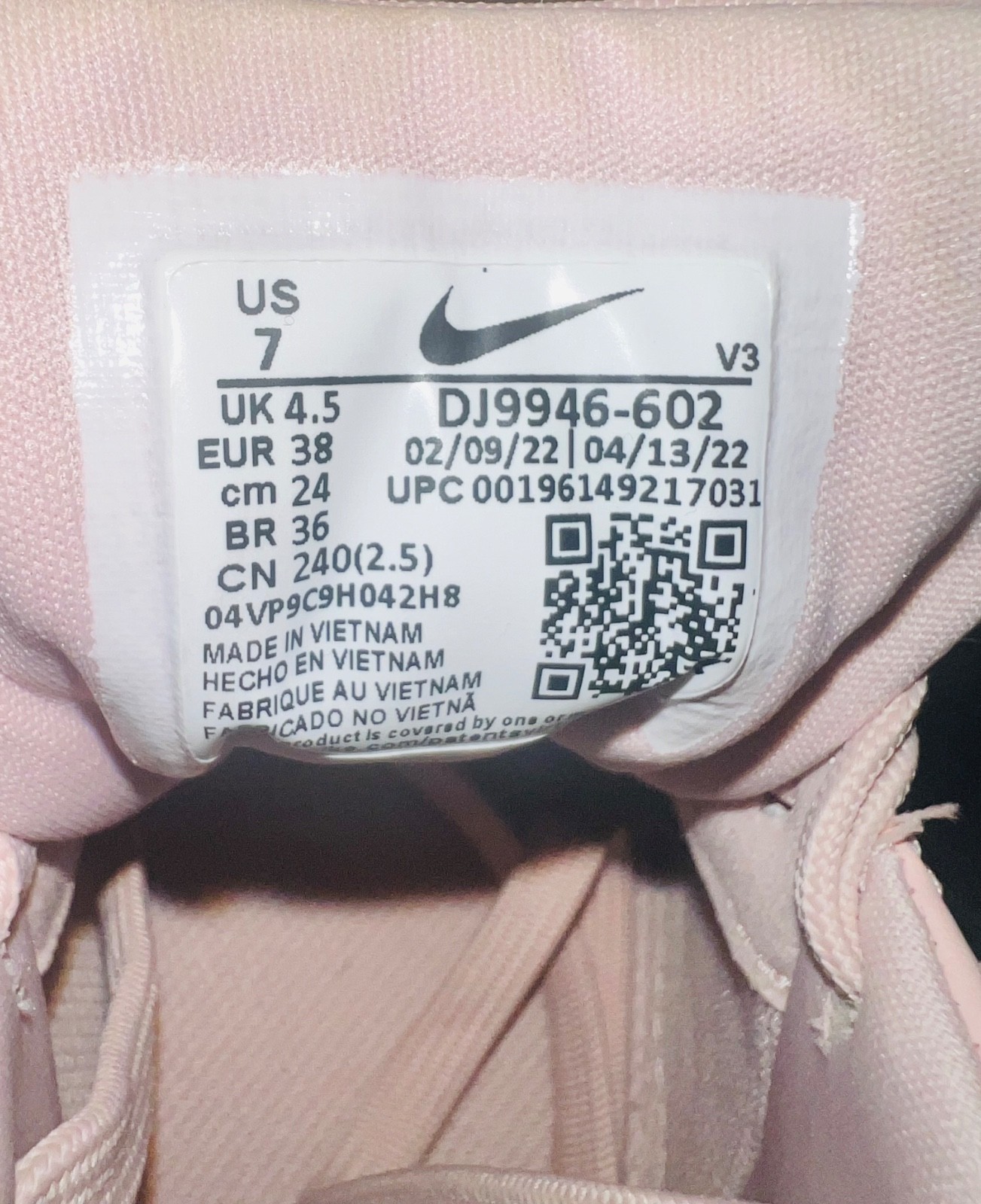 Size 7- Nike Air Force 1 PLT.AF.ORM Pink Oxford W