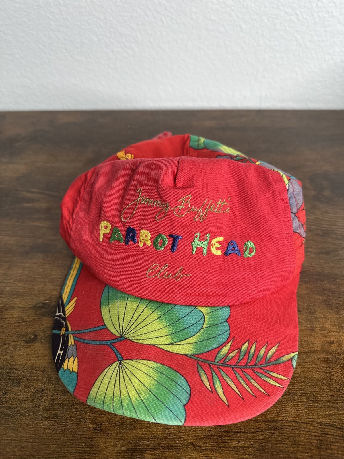 Vintage Red Jimmy Buffett Parrot Head Club Hat Snapback Cap Tropical Flower Bird