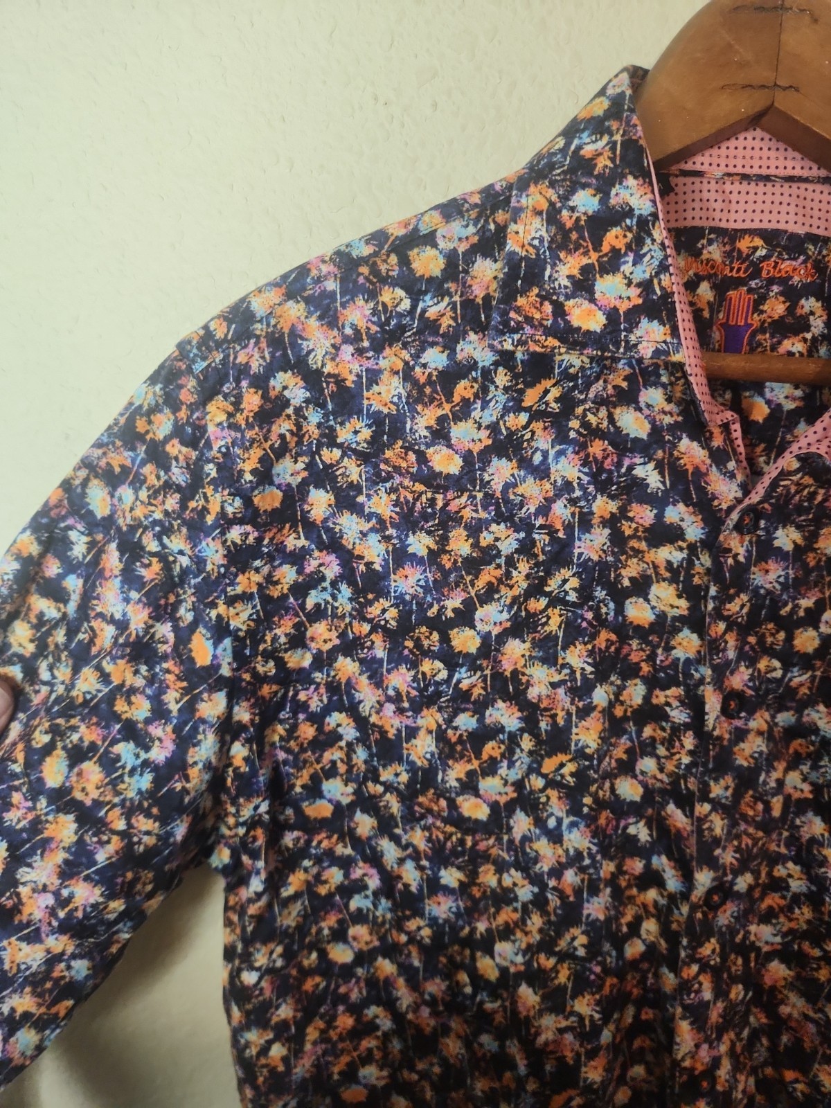 Mens Visconti Black Multi Color Dressy Casual Long Sleeve Shirt MEDIUM Floral