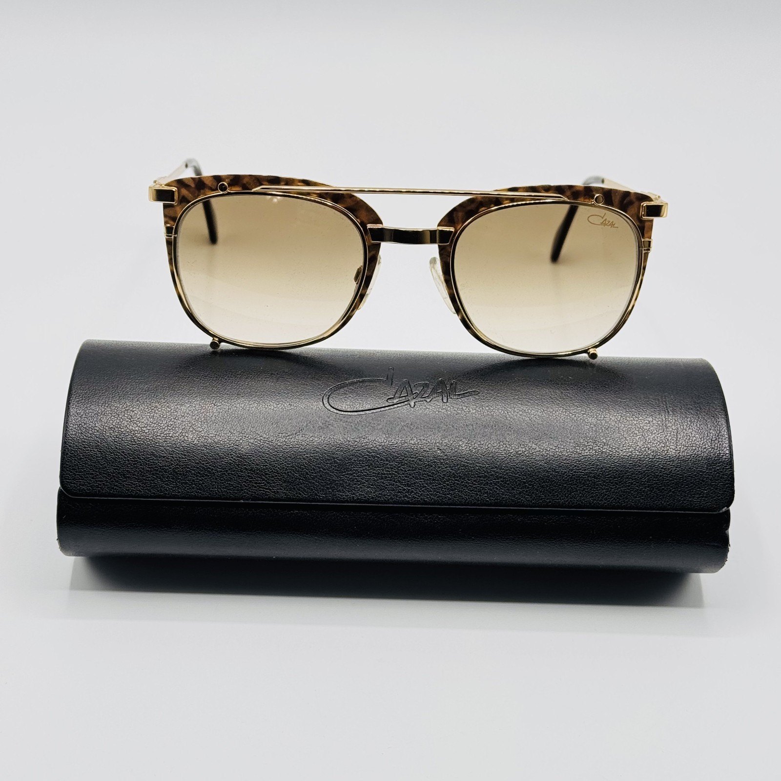 Cazal Sunglasses 9077 002 Gold Leopard Print Frame Brown Gradient Lens 50mm NEW