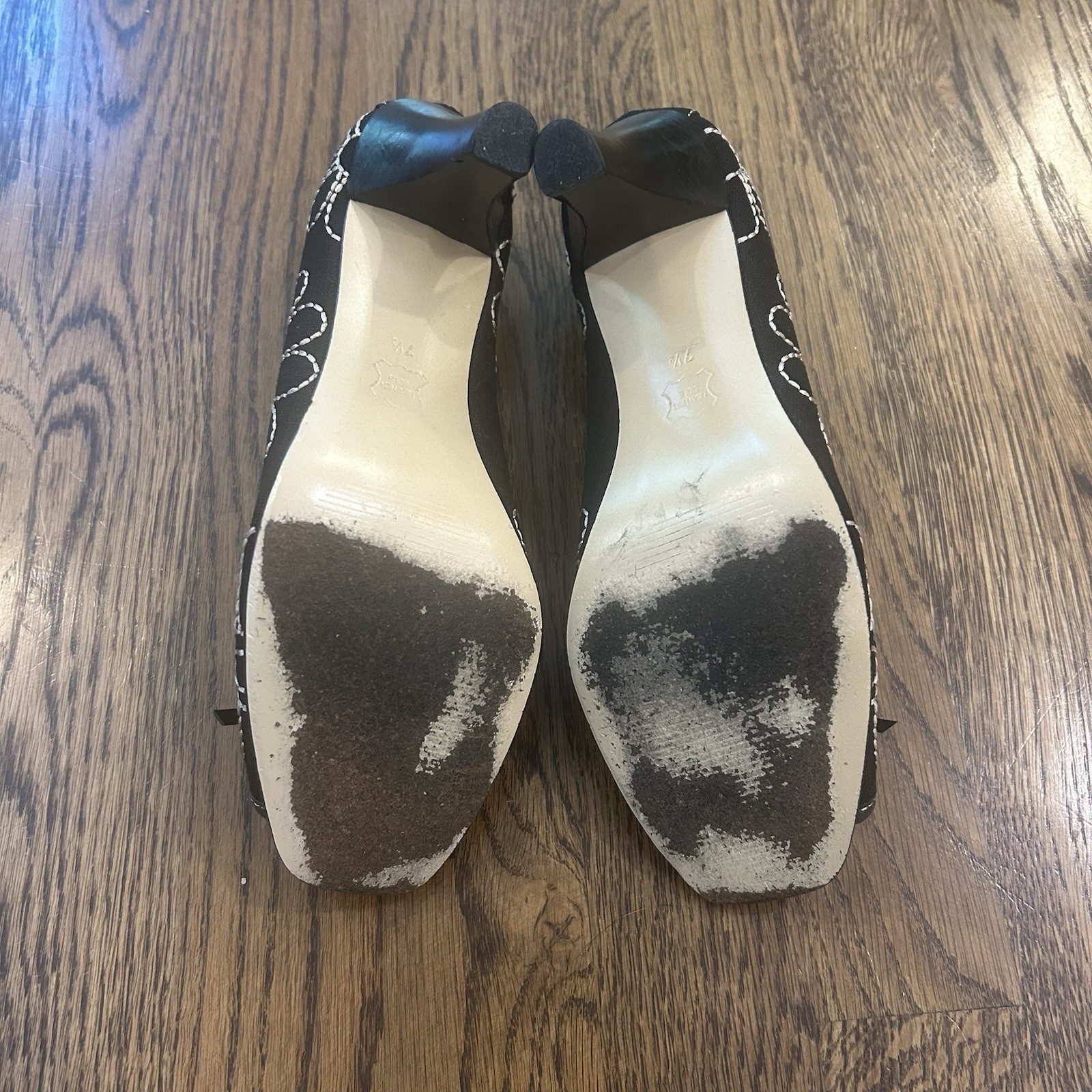 MIA Black/White Square Toe Pumps Block Heel Slip On Bow Solid Women’s 7.5
