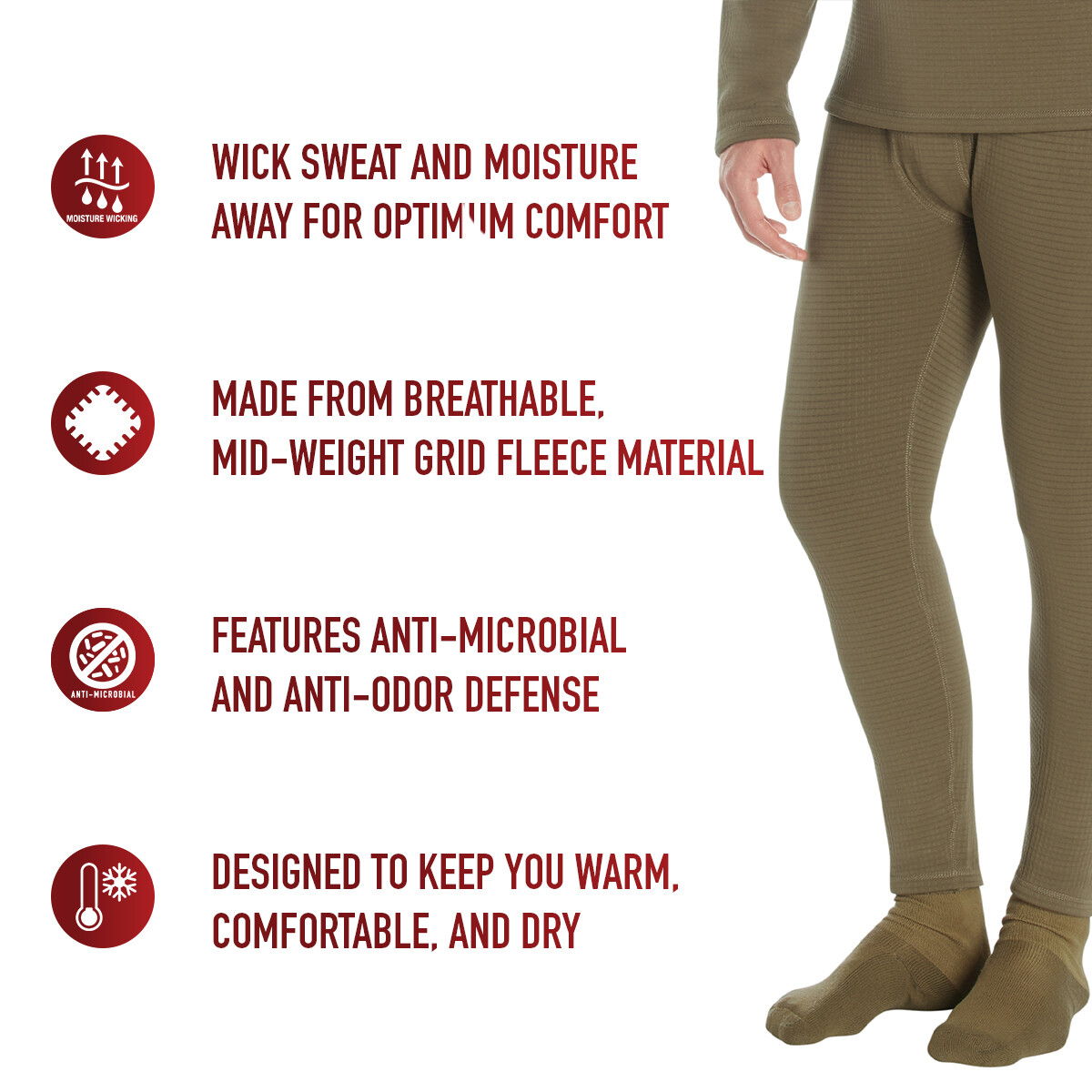 AR 670-1 Coyote Brown ECWCS Gen III Mid-Weight Underwear Bottoms (Level II)