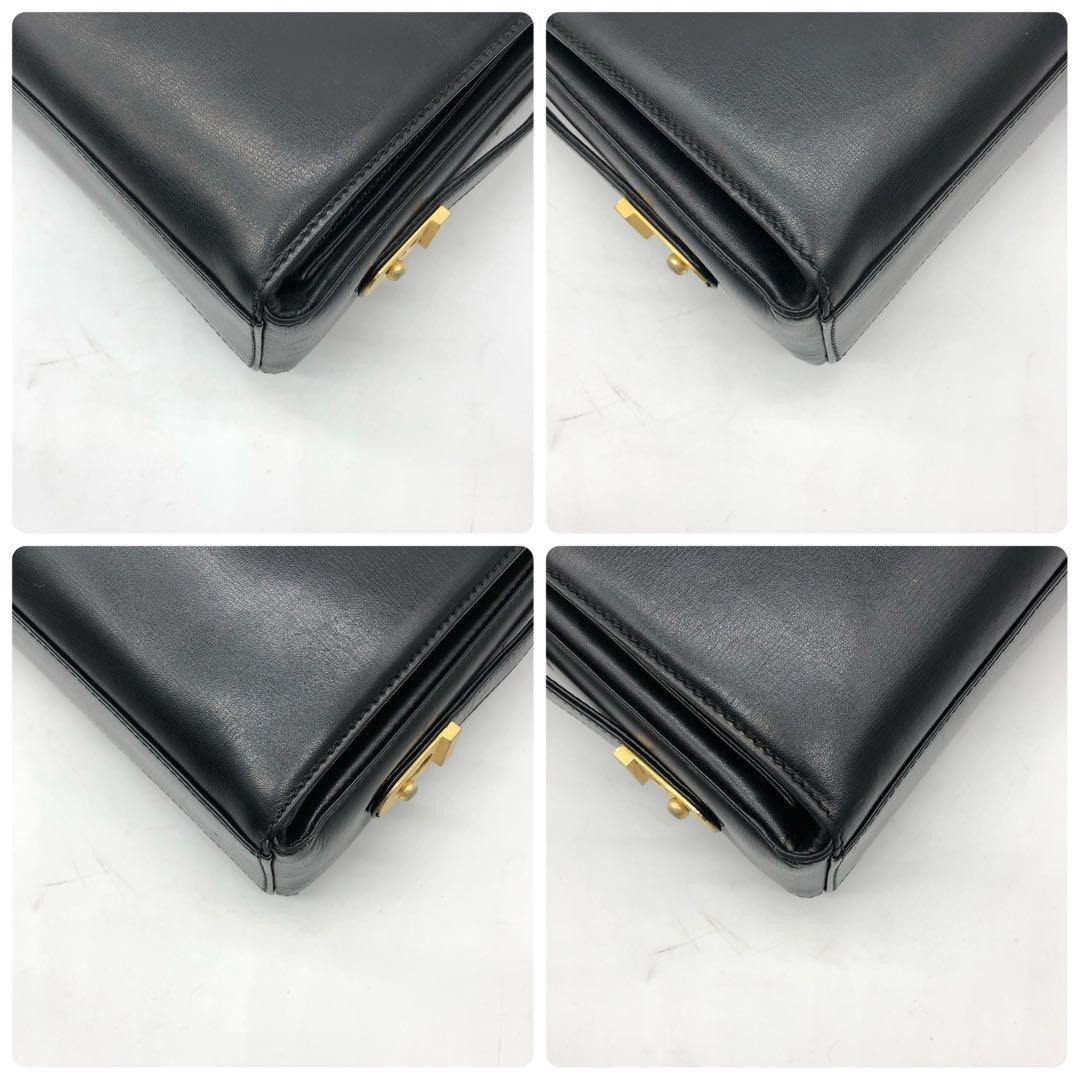GUCCI Black Leather One-Shoulder Bag Interlocking Logo Gold Hardware Authentic