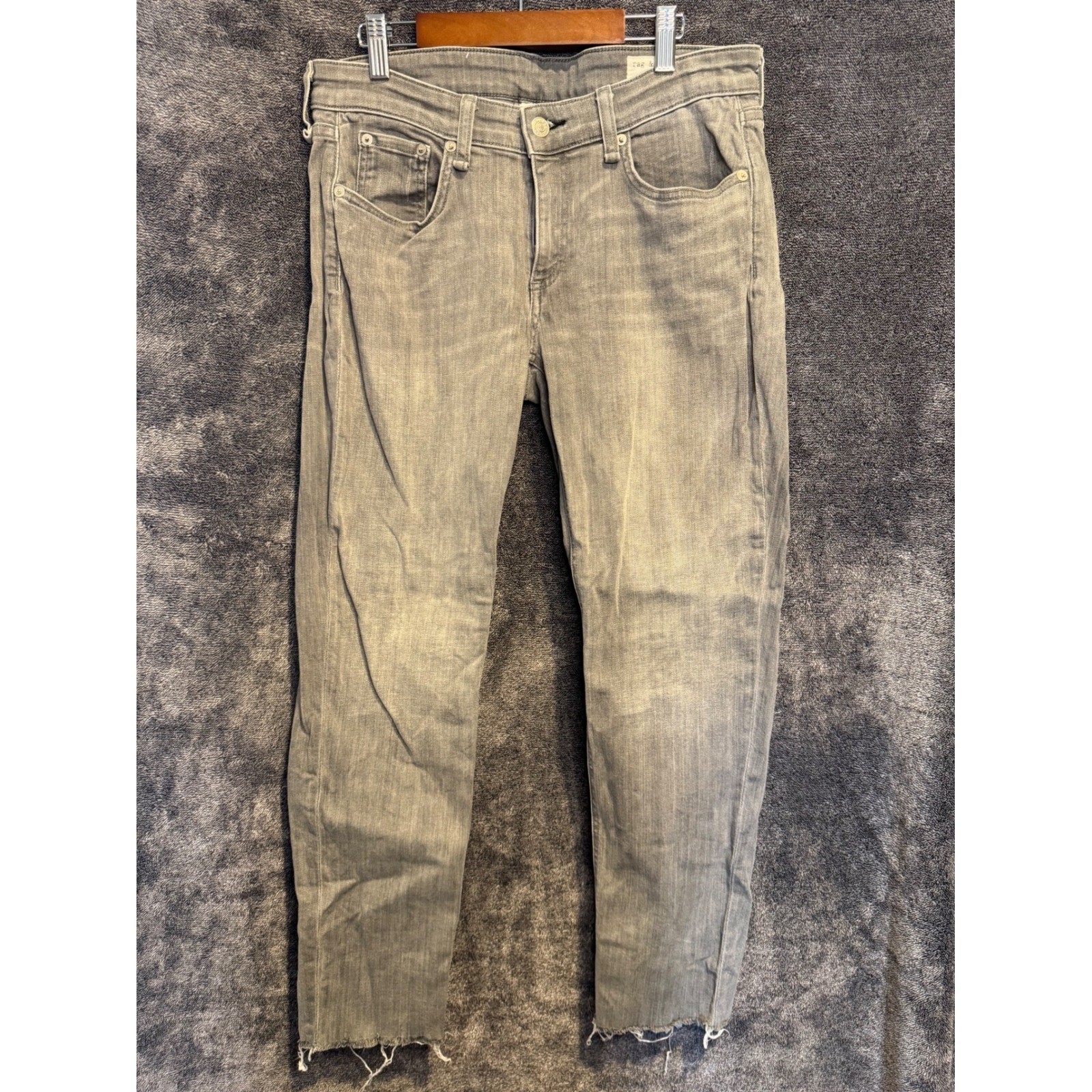 Rag & Bone Dre Low-Rise Ankle Slim Boyfriend Grey Jeans Raw Hem Size 26