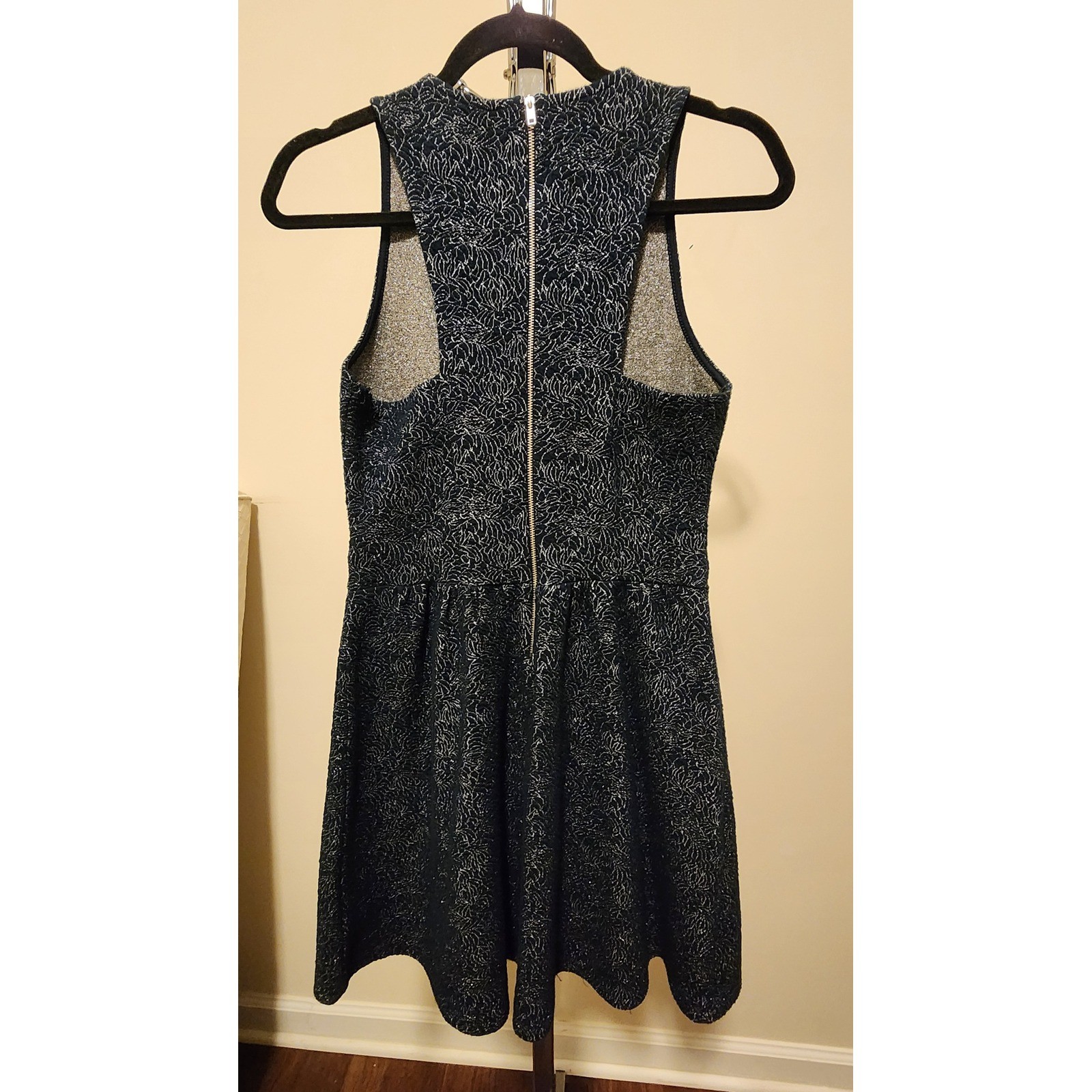 Xhilaration Navy Silver Metallic Jacquard Cutout Fit & Flare Mini Dress Medium
