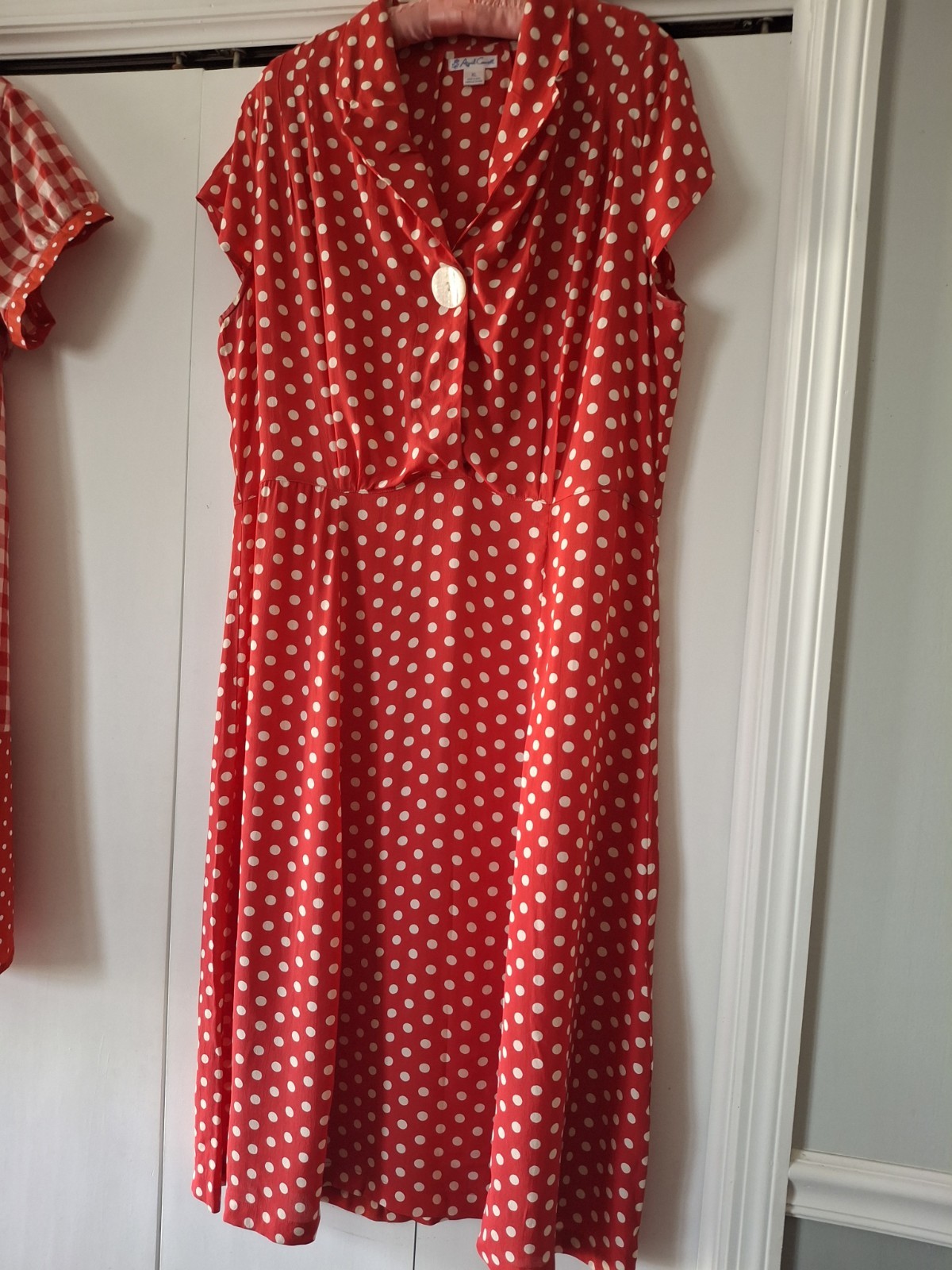 Vintage April Cornell 40s Style Red White Polkadot Dress Fit &Flare XL