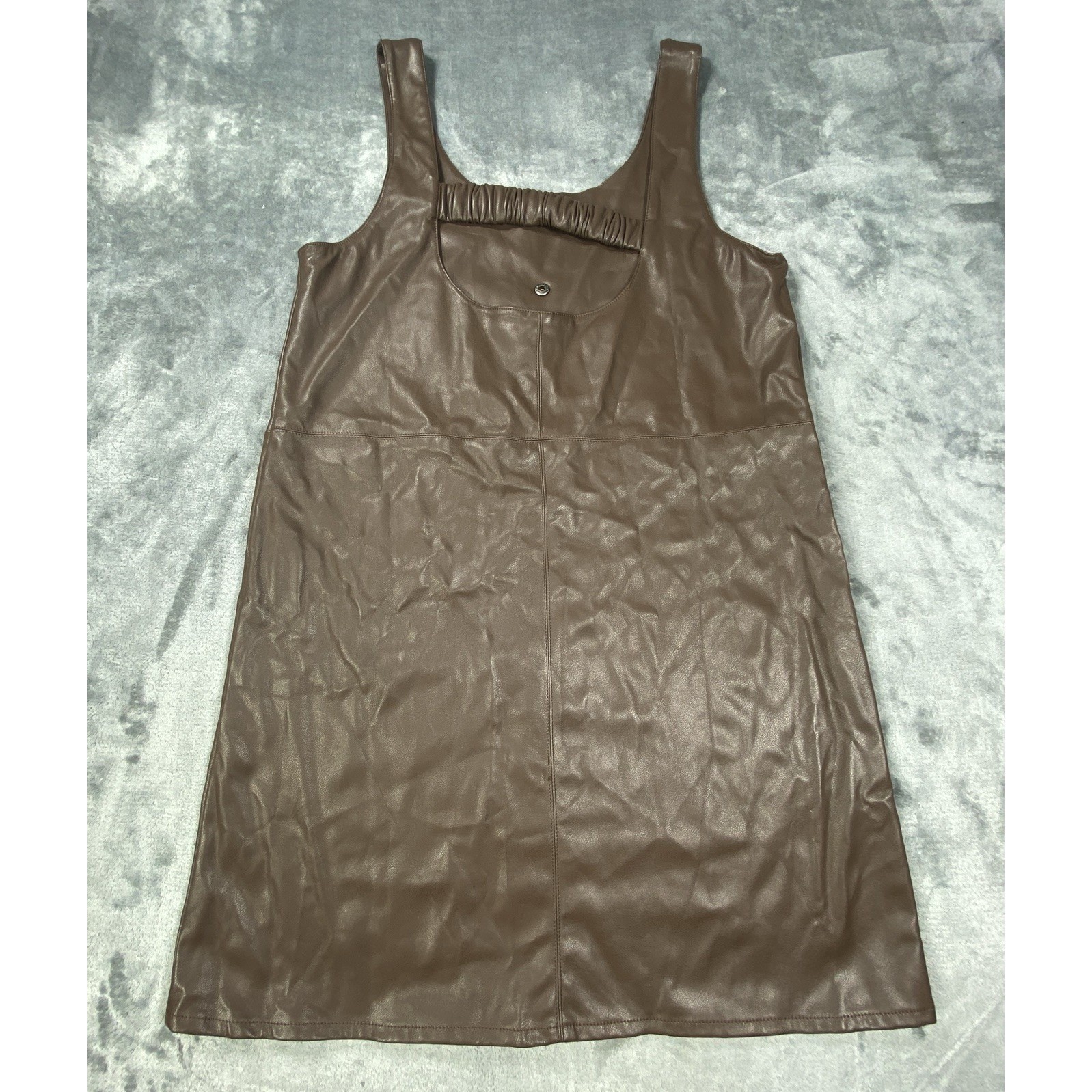 Molly Bracken Dress Brown Medium Womens Faux Leather Vegan Jumper Pinafore Boho