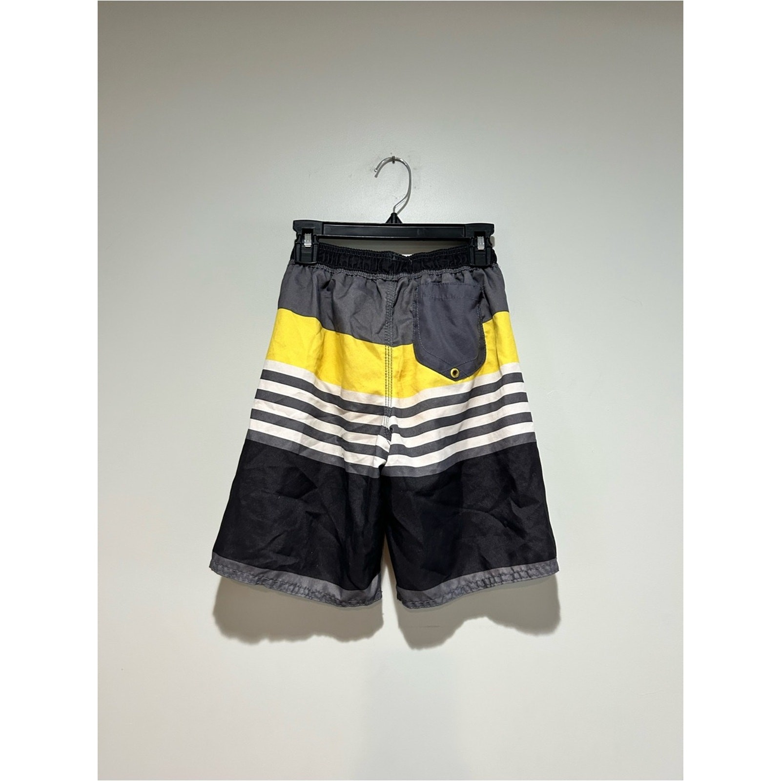Old Navy Black, Gray & Yellow Boys’ Striped Swim Trunks