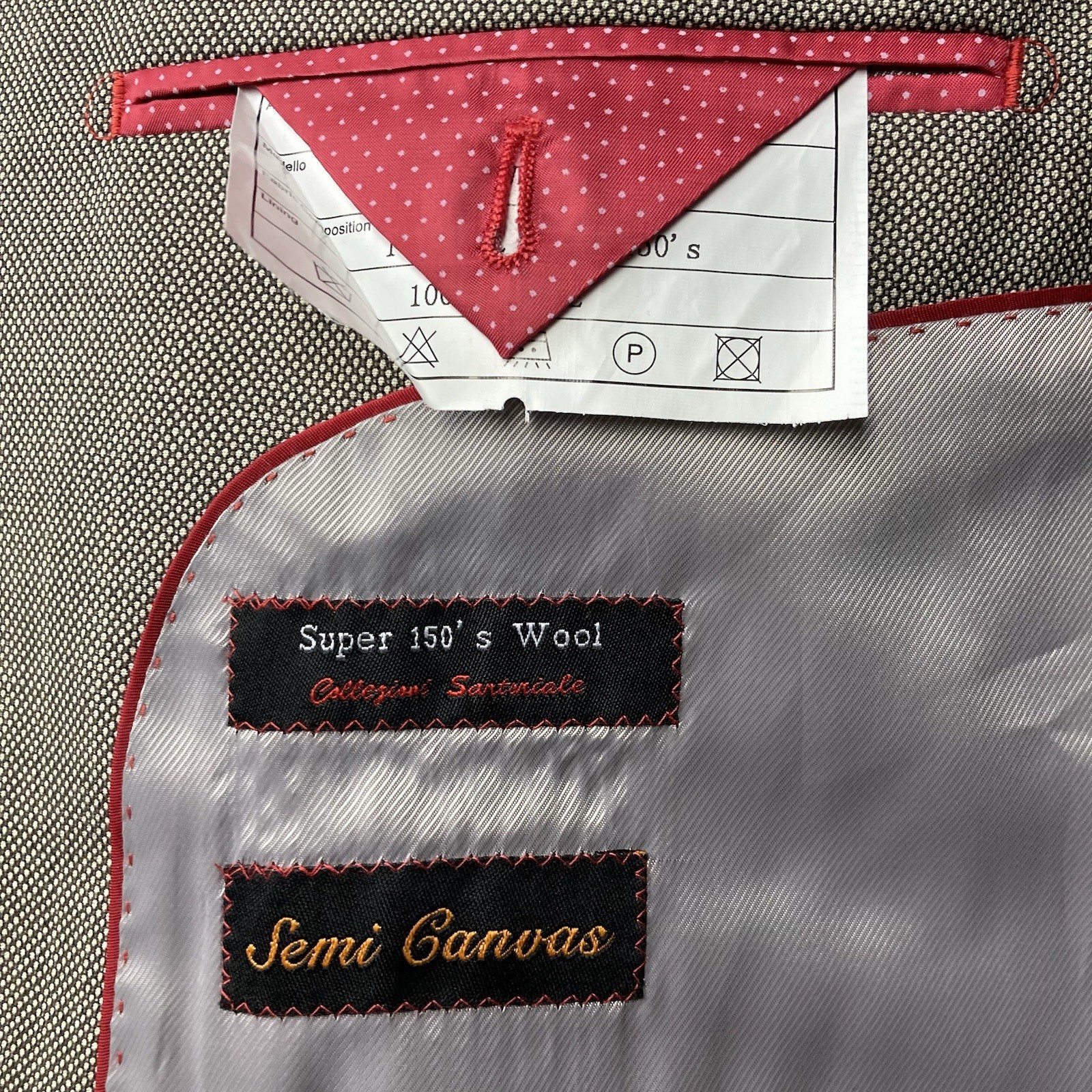 Tiglio Rosso Men’s 2-pc suit Jacket 42R 2-Btn Pants 32W 27L Made Italy Wool