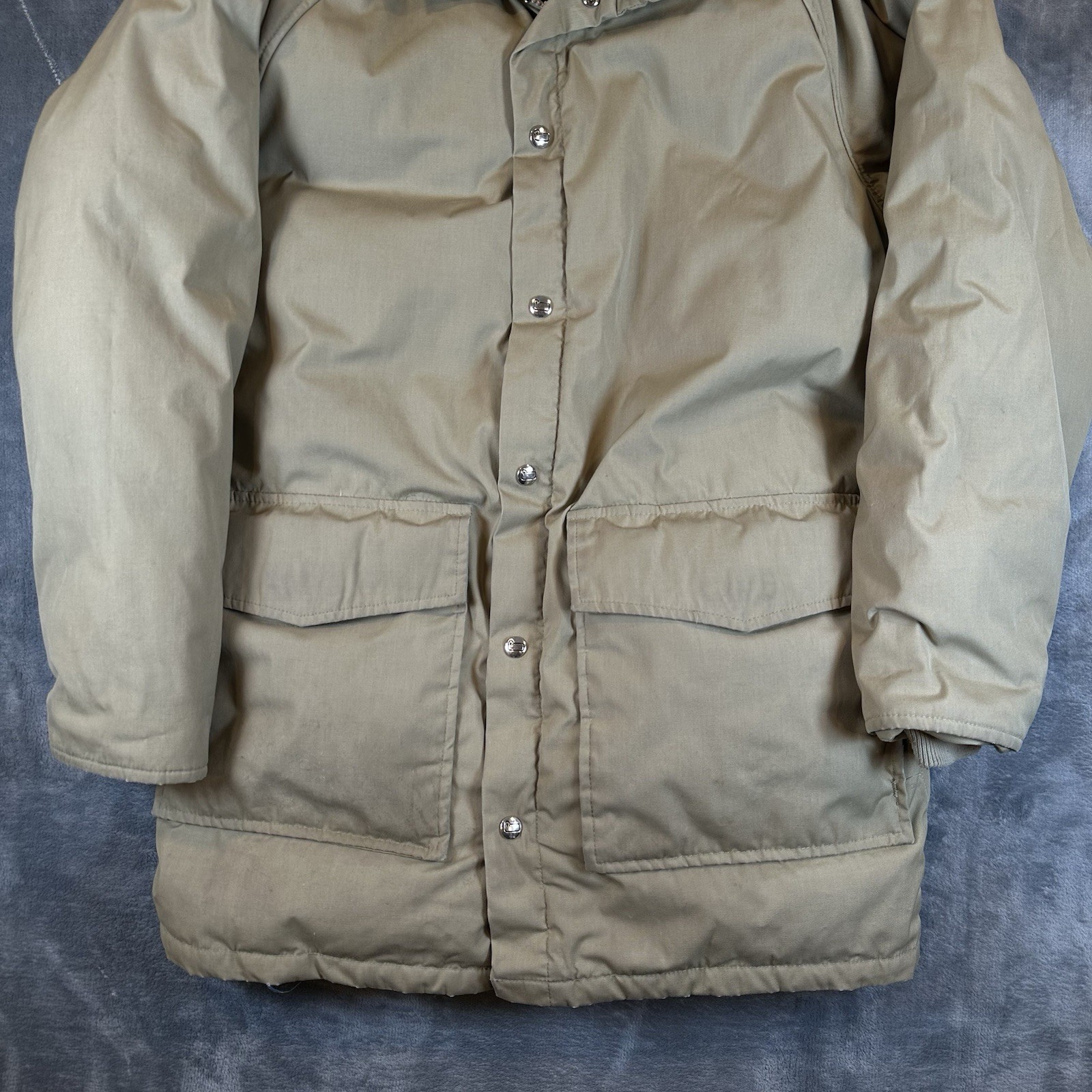 READ Vintage Woolrich Jacket Mens M Beige Goose Down Puffer Winter Coat Parka