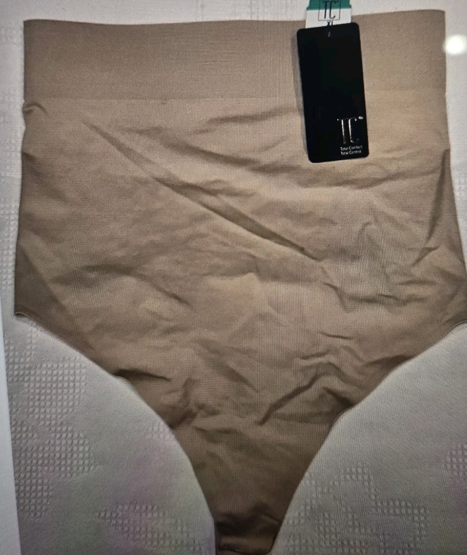 TC FINE INTIMATES Sleek Essentials Beige Hi Waist Thong Womens 2XL $42.00
