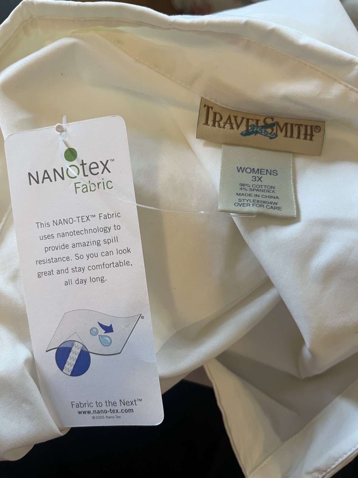 NWT TravelSmith Womens 3X White Button Shirt Nanotex Spill Resistant Cotton