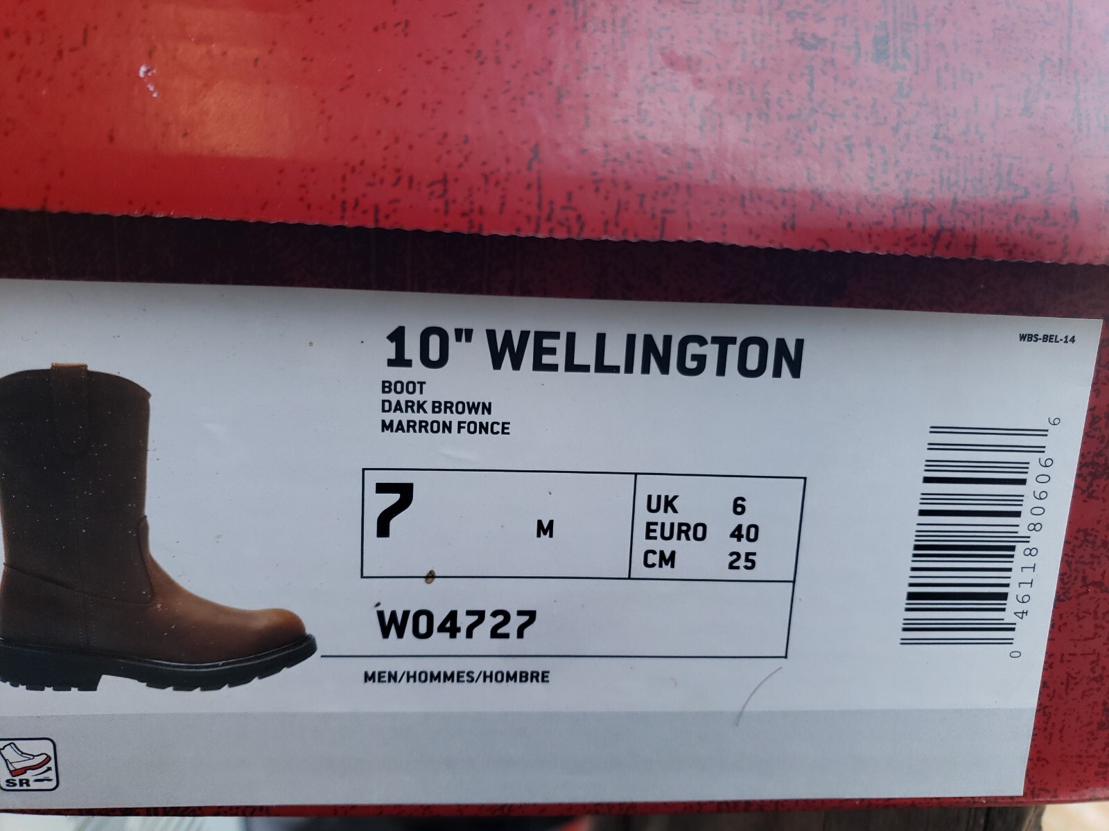 Wolverine Men DD Work Wellington Boot Leather size 7M #W04727 10″ WELLINGTON