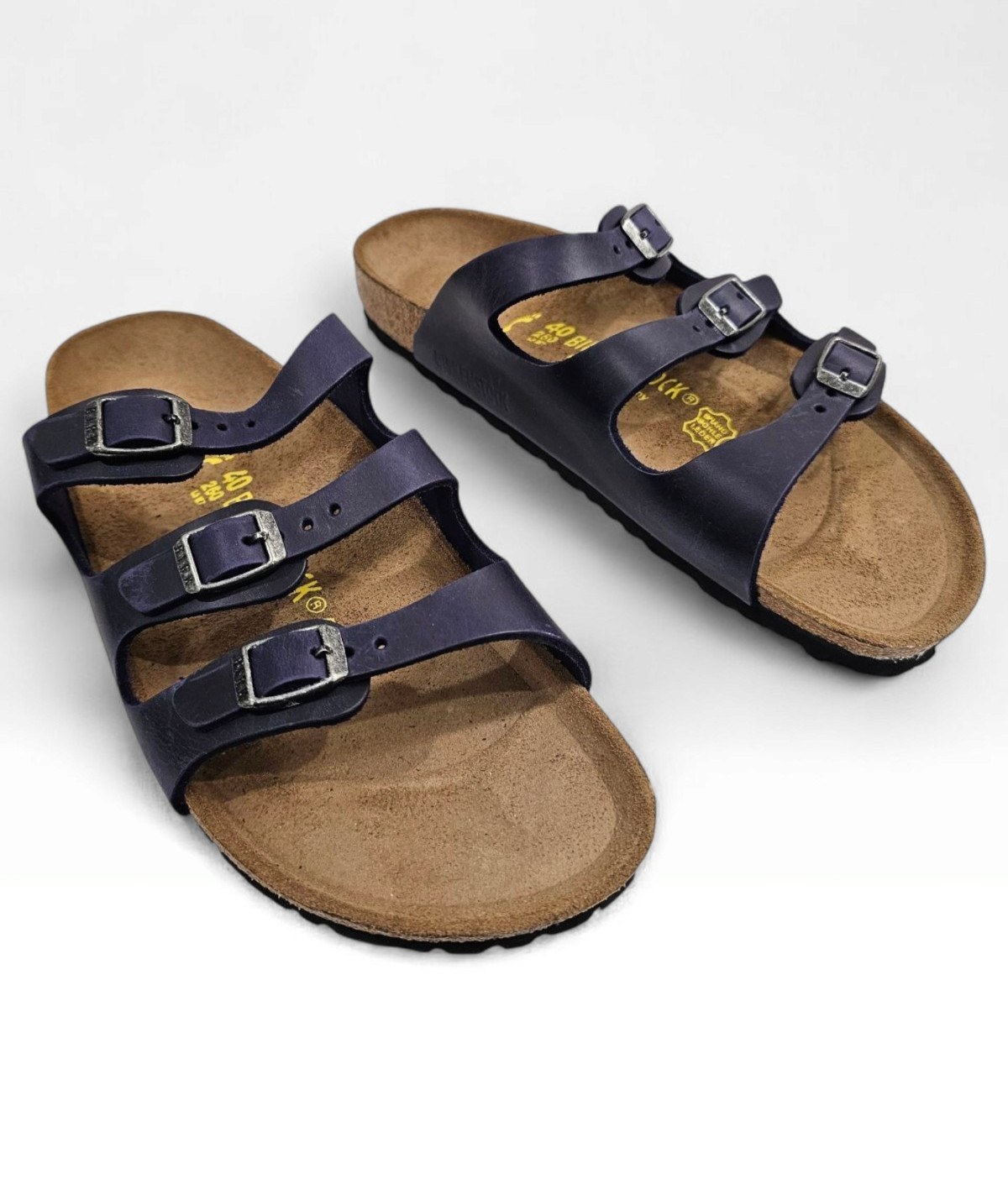 BIRKENSTOCK Florida Unisex Navy Blue Leather 3 Straps Sandals 40/Women 9-9.5M