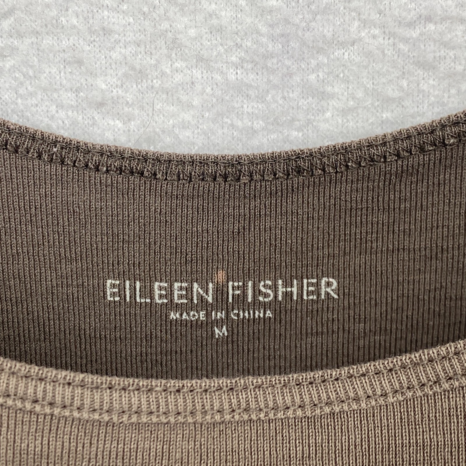 EILEEN FISHER Tank Top M Organic Cotton Ribbed Jersey Cami Slim Scoop Neck Brown
