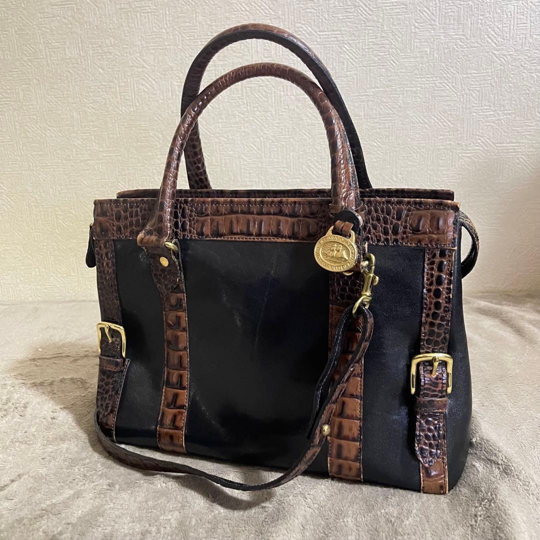 Y2K BRAHMIN Crocodile Embossed Leather Bag with Gold Charm