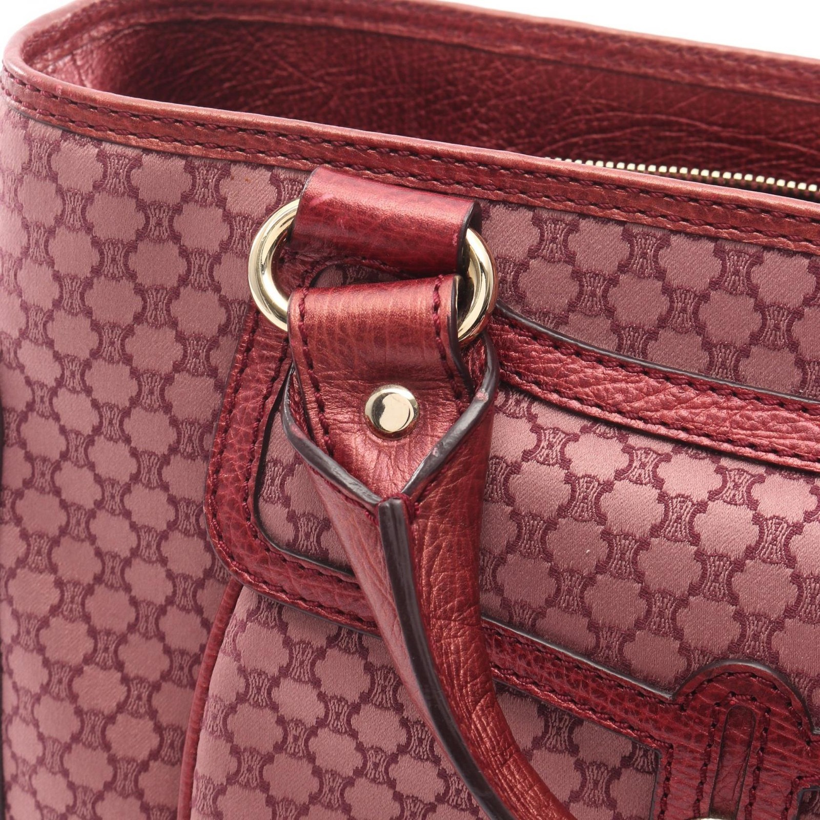 CELINE Boogie Bag Macadam Handbag Bordeaux Canvas Leather Top Handle Tote 99