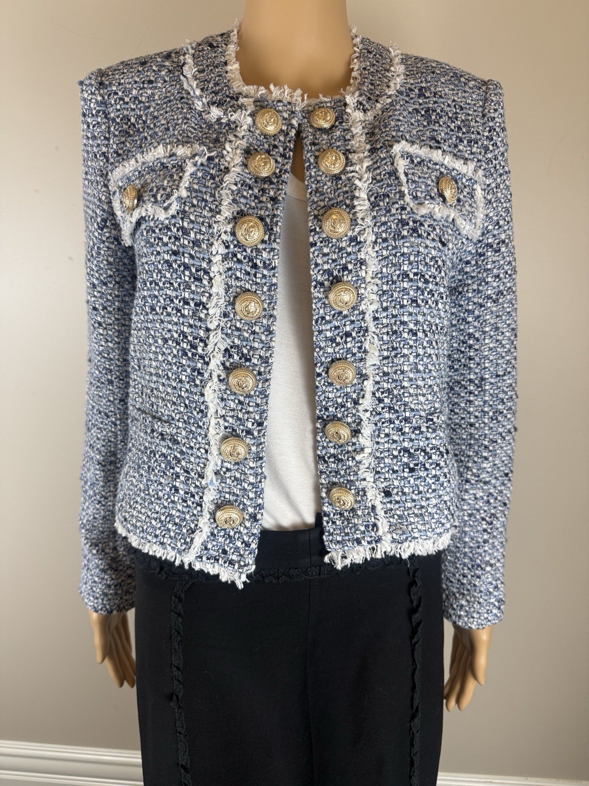 Generation Love Karson Tweed Jacket Blue Melange Size M NWT