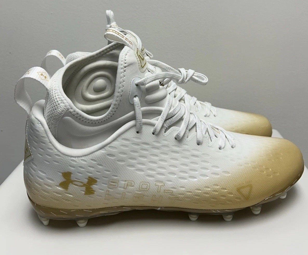 Size 11-Men’s Under Armour Spotlight Lux Football Lacrosse Cleats White Gold NEW