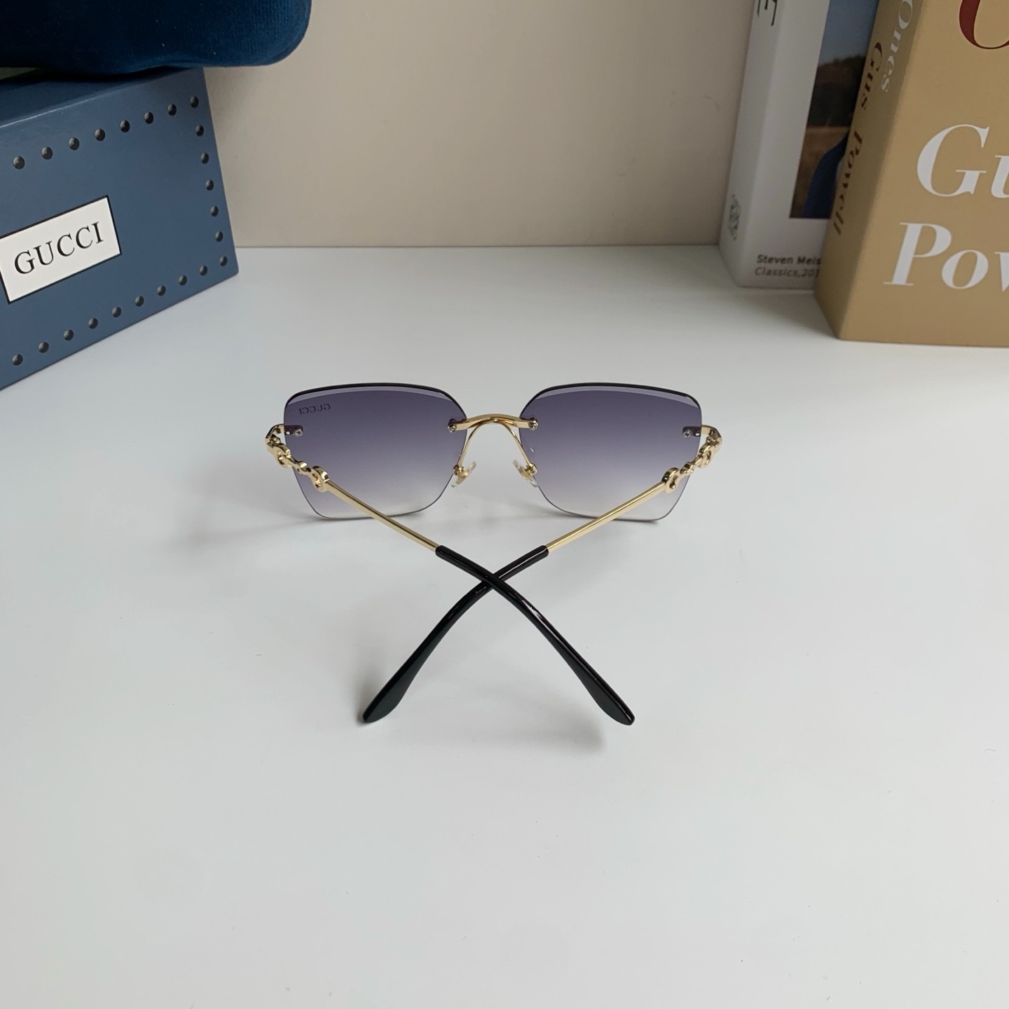 Gucci GG1278S Rimless Square Sunglasses Gold Horsebit Grey Gradient 55-19-140