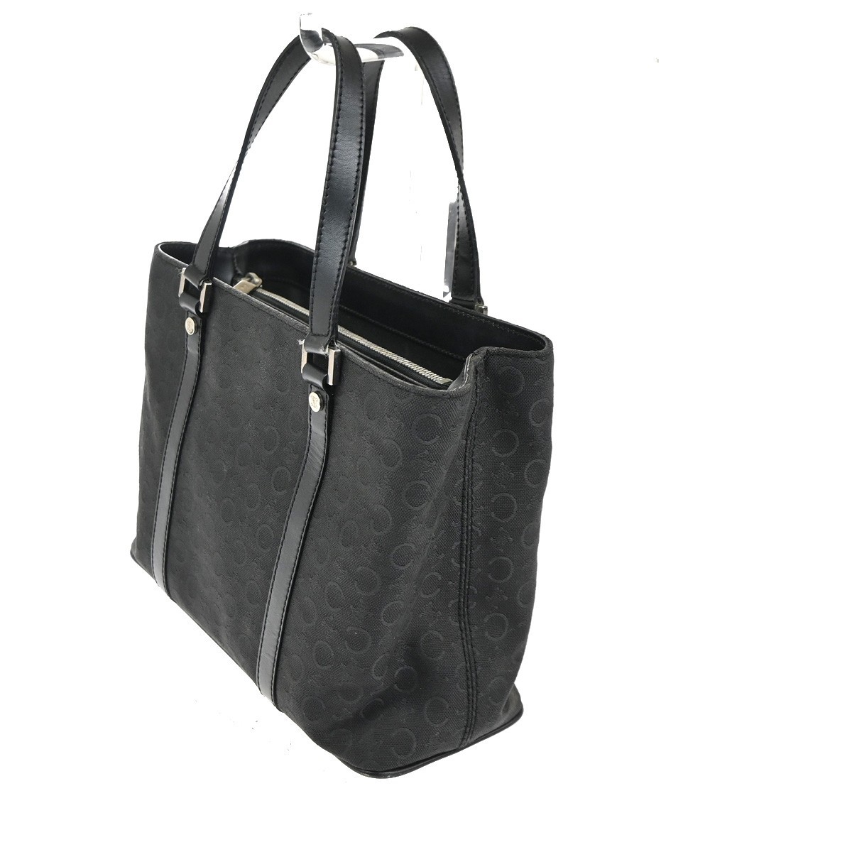 CELINE C Macadam Hand Bag Canvas Leather Black SHW Italy 02TA480
