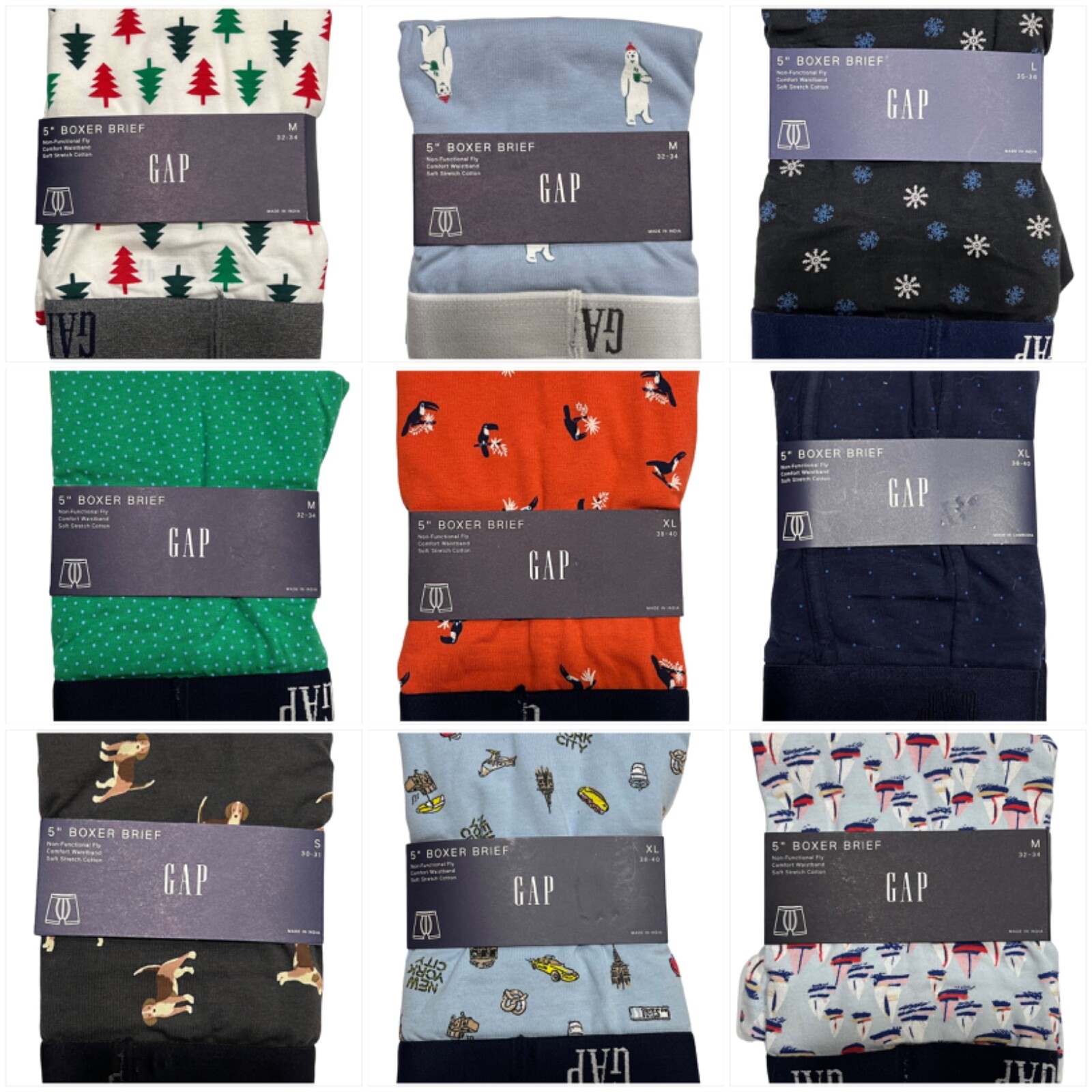 NWT GAP Men’s 5″ Boxer Brief Underwear Sz S-M-L-XL Jersey Kint Assorted Colors
