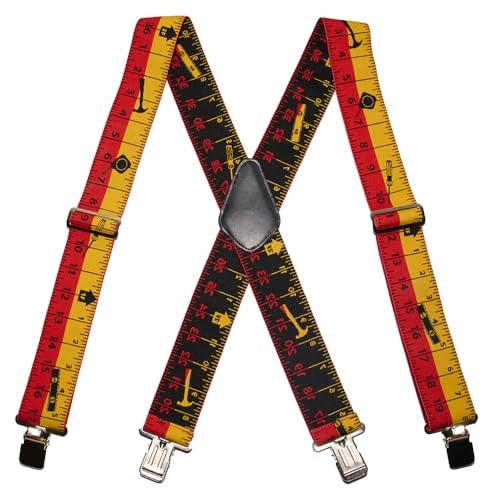 Men’s 2″ Wide Heavy Duty X-Back Elastic Suspenders, Strong Metal Clips, Red