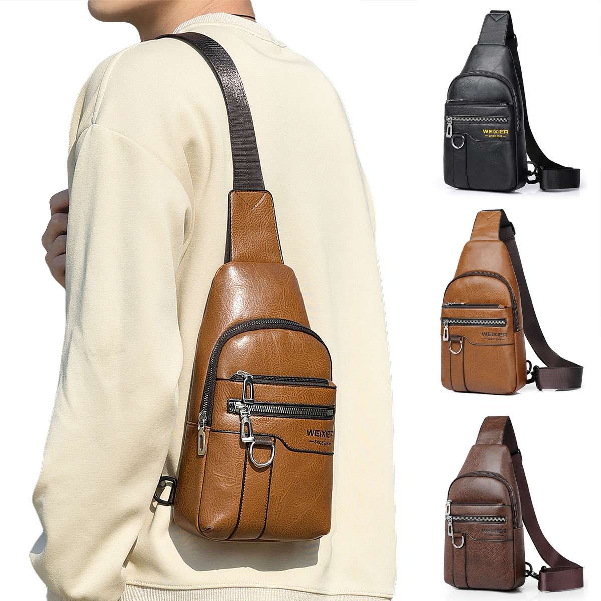 Men’s Leather Sling Backpack Shoulder Bag Travel Casual Crossbody Chest Pack US