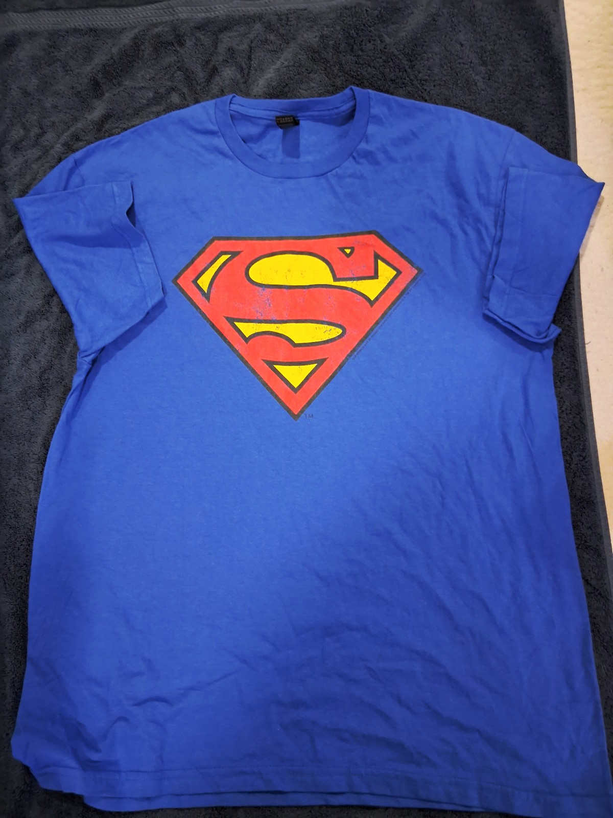 Gildan Softstyle Superman Logo Graphic Print Blue Men’s Crew Neck T-Shirt L